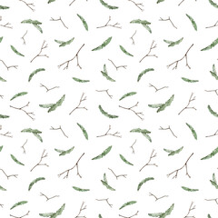 Seamless pattern with watercolor branches.