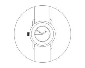 Linear illustration of a wrist watch. Made from a photograph using circles and lines.