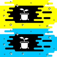 White Plant in pot icon isolated on black background. Plant growing in a pot. Potted plant sign. Vector