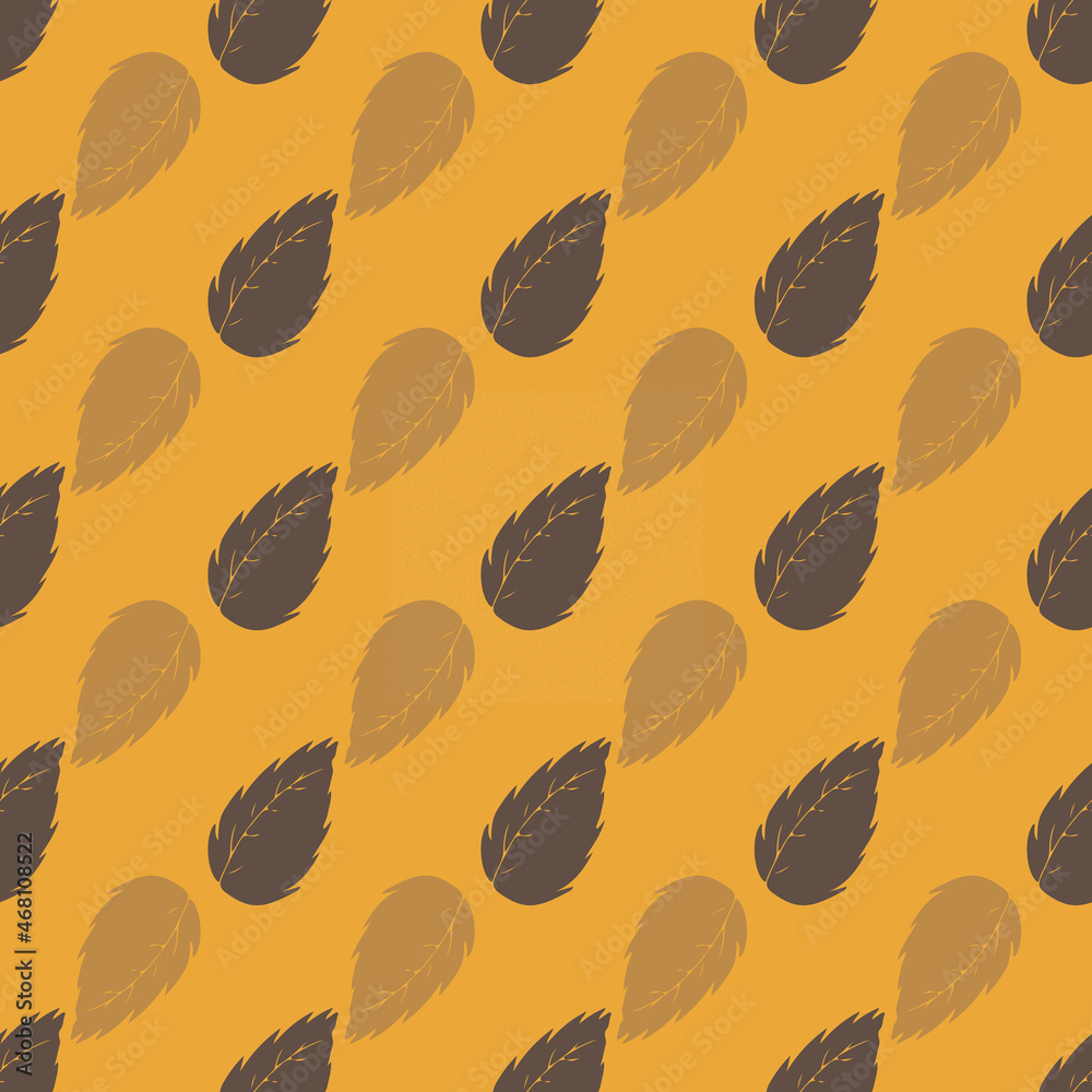 Poster retro colors orange and yellow leafs with texture repeat pattern print background