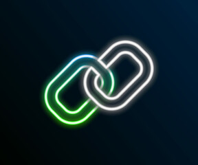 Glowing neon line Chain link icon isolated on black background. Link single. Hyperlink chain symbol. Colorful outline concept. Vector