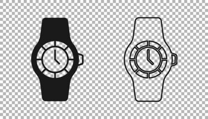 Black Wrist watch icon isolated on transparent background. Wristwatch icon. Vector