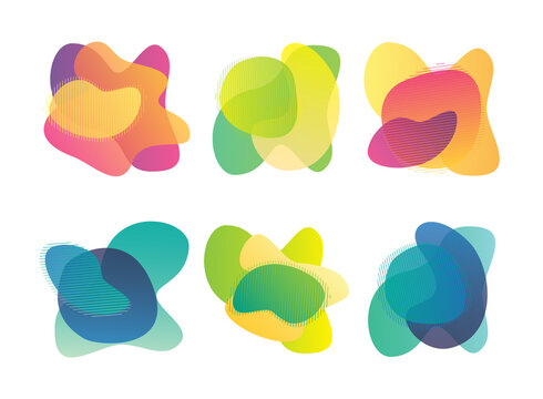 Blur free form shapes color gradient collection. Fluid organic colorful design elements. Abstract flux with soft transition effect, jpeg illustration