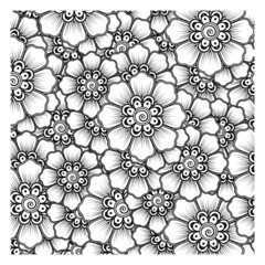 Outline square flower pattern in mehndi style for coloring book page.