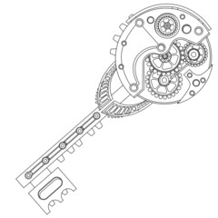 Key coloring book in steampunk style. Vector illustration of a sketch on a white background.
