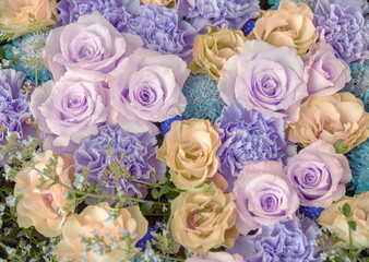 Flowers composition. Floral texture made of purple and yellow flower