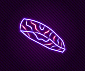 Glowing neon line Fish steak icon isolated on black background. Colorful outline concept. Vector