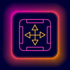 Glowing neon line Area measurement icon isolated on black background. Colorful outline concept. Vector