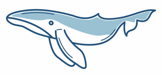 Sea life  hand drawn blue line vector dblue whale isolated.