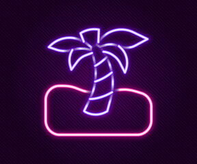 Glowing neon line Tropical palm tree icon isolated on black background. Coconut palm tree. Colorful outline concept. Vector