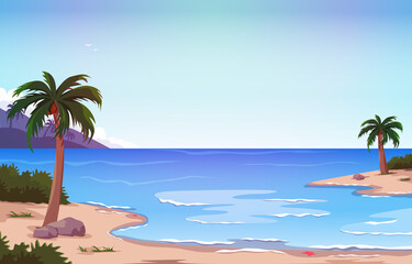 Fototapeta na wymiar Coconut Tree Beach Sea Vacation Holiday Tropical Summer Vector Illustration
