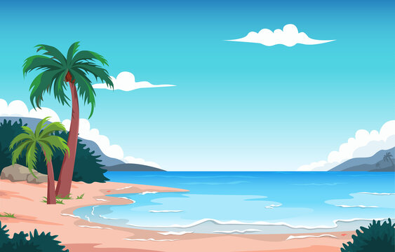 Coconut Tree Beach Sea Vacation Holiday Tropical Summer Vector Illustration