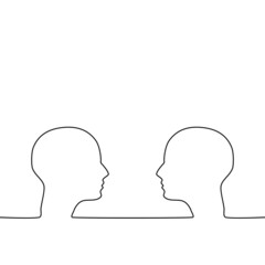 Draw a continuous line of two heads. concept of people. vector illustration.