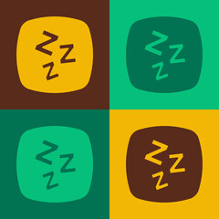 Pop art Sleepy icon isolated on color background. Sleepy zzz talk bubble. Vector