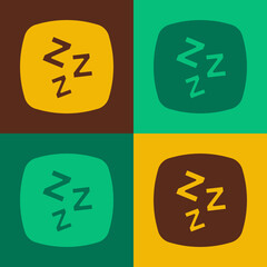 Pop art Sleepy icon isolated on color background. Sleepy zzz talk bubble. Vector