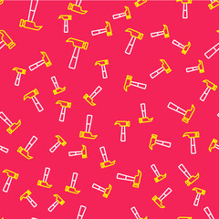 Line Hammer icon isolated seamless pattern on red background. Tool for repair. Vector