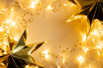new year's text frame, christmas text frame, gold background with a star