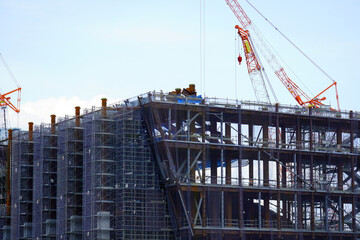 Construction tower building in tokyo, japan