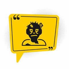 Black Zombie mask icon isolated on white background. Happy Halloween party. Yellow speech bubble symbol. Vector