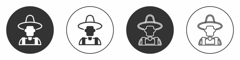 Black Farmer in the hat icon isolated on white background. Circle button. Vector
