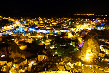 Goreme Cappadocia at night time in Turkey