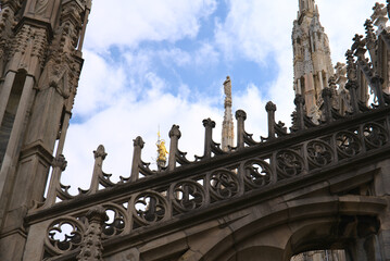 Milan, Italy - October 26, 2021: Architectural details of Milano Duomo Cathedral