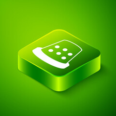 Isometric Thimble for sewing icon isolated on green background. Green square button. Vector