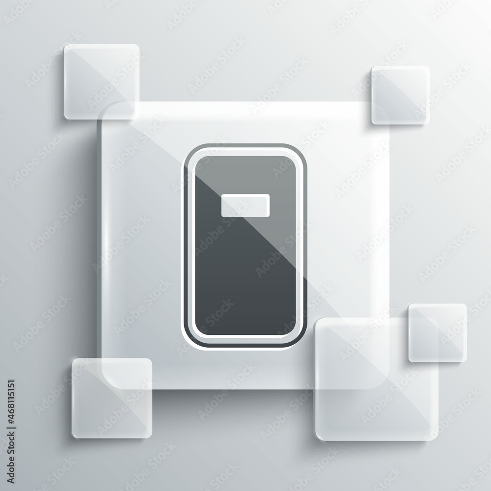 Sticker grey police assault shield icon isolated on grey background. square glass panels. vector