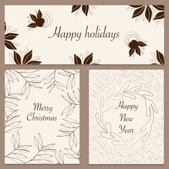 Vintage set of cards for the holidays new year and christmas .Vector illustration