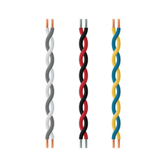 Twisted paired electrical wires. A wire is an electrical product that serves to connect an electric current source with a consumer, components of an electrical circuit. Vector illustration.
