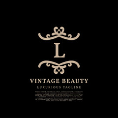 letter L simple crest luxury vintage vector logo design for beauty care, lifestyle media and fashion brand