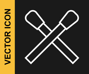 White line Burning match with fire icon isolated on black background. Match with fire. Matches sign. Vector