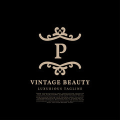 letter P simple crest luxury vintage vector logo design for beauty care, lifestyle media and fashion brand