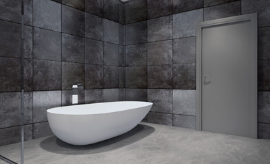 Obraz na płótnie Canvas Scandinavian bathroom, classic vintage interior design. 3D rendering.
