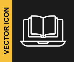 White line Online class icon isolated on black background. Online education concept. Vector