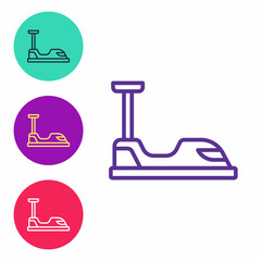 Set line Bumper car icon isolated on white background. Amusement park. Childrens entertainment playground, recreation park. Set icons colorful. Vector