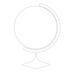Globe contour from black lines isolated on white background. Front view. Vector illustration