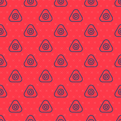 Blue line Sewing chalk icon isolated seamless pattern on red background. Vector