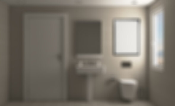 Bokeh blurred phototography. Scandinavian bathroom, classic  vintage interior design. 3D rend