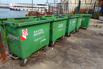 Fototapeta na wymiar Garbage boxes in Istanbul, Turkey