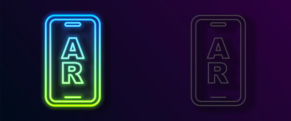 Glowing neon line Augmented reality AR icon isolated on black background. Virtual futuristic wearable devices. Vector