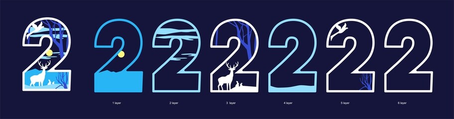 Number 2. Template for laser cut with layers. New Year and Christmas decoration