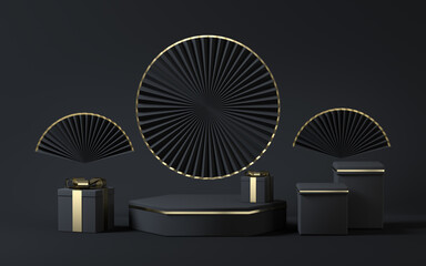 Traditional stage with black background, 3d rendering.