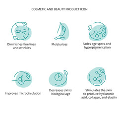 Face serum cosmetic and beauty product icon set for web, eco packaging design. Vector stock illustration isolated on white background.
