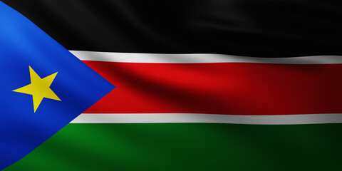 Obraz premium Large Flag of South Sudan fullscreen background in the wind