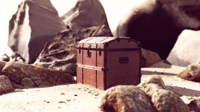 treasure chest in sand dunes on a beach