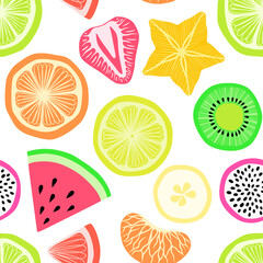 Summer Freshness Bright, Citrus print, Tropical Fruits Seamless Print