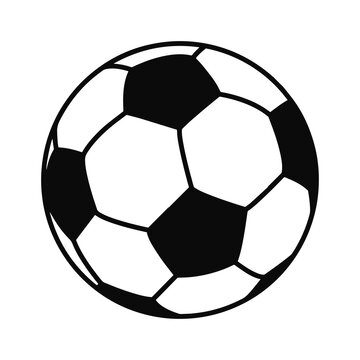 The soccer ball icon. A classic black and white ball with a pattern in the shape of pentagons. Vector illustration isolated on a white background for design and web.