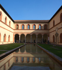 Milan, Italy - October 26, 2021: Milano Castle - Castello Sforzesco - popular tourist destination in Milan