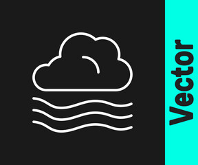White line Windy weather icon isolated on black background. Cloud and wind. Vector
